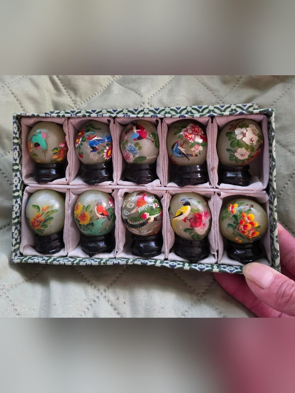 NWT- Vintage Chinese Handmade  Painted Jade - Set Of 10